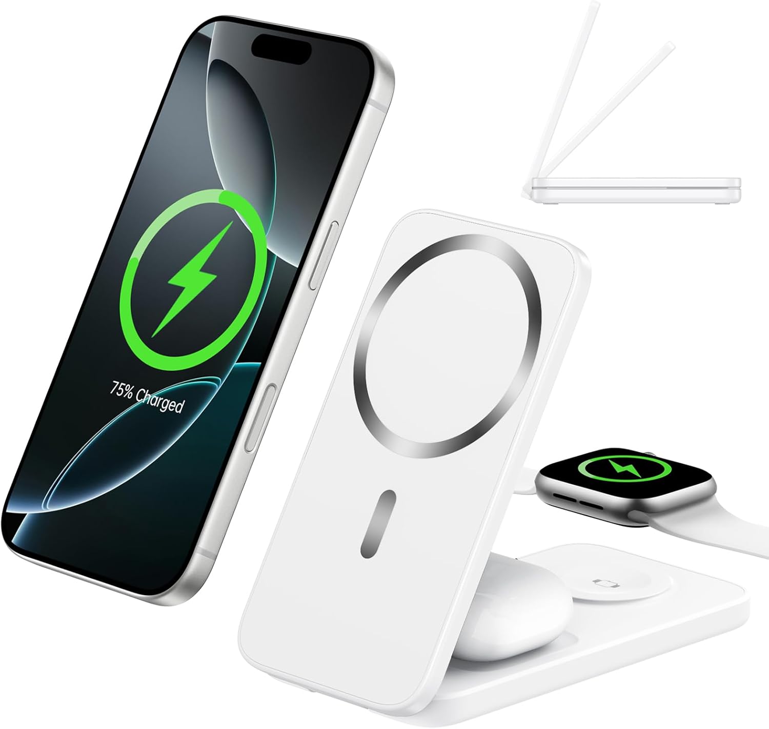 Compatible MagSafe 3 in 1 Wireless Charging Station for Apple, Magnetic Foldable Charger Stand for iPhone 17/16/15/14/13/12 Pro Max, Apple Watch Ultra/Series & AirPods Pro Fast Charging Dock