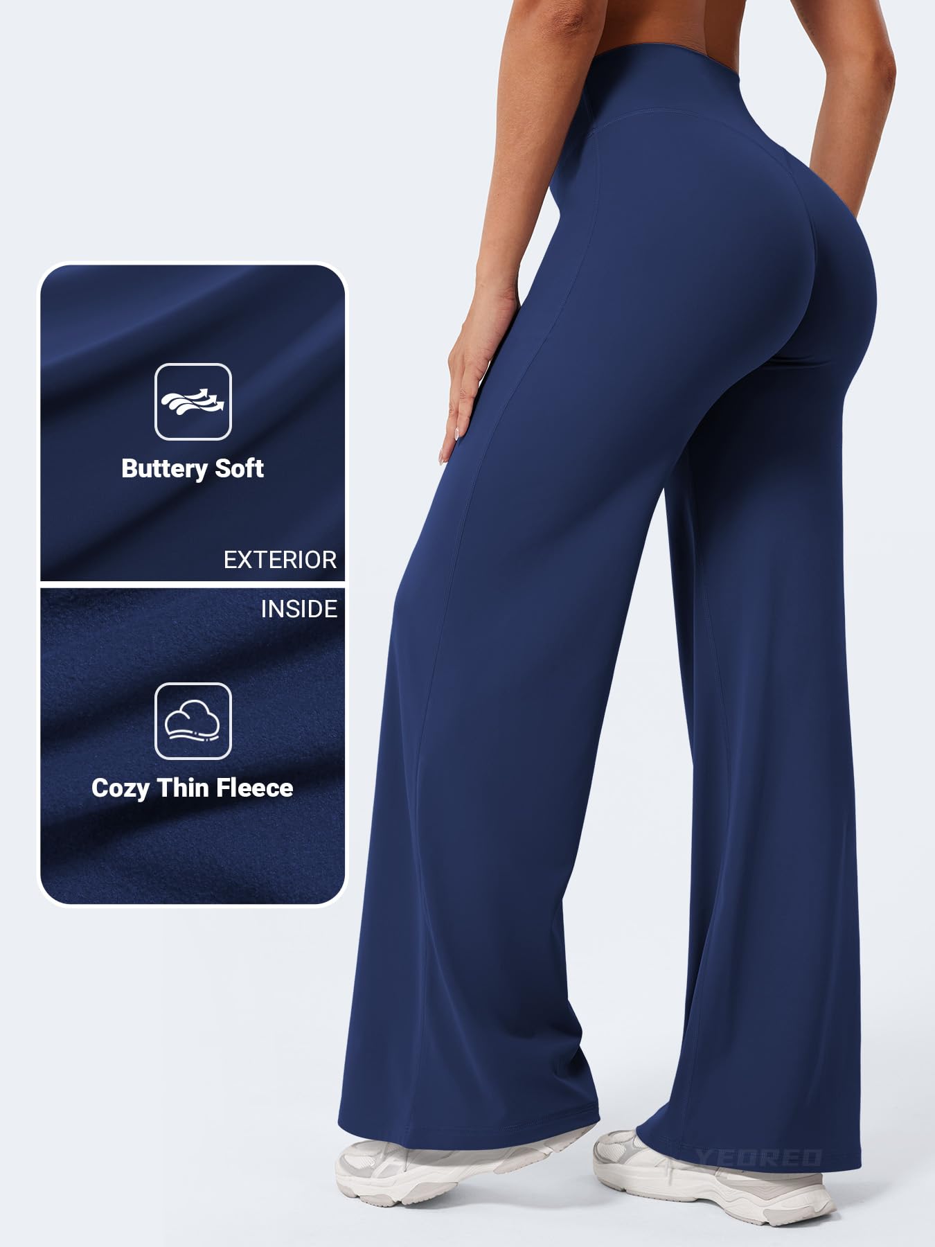 YEOREO Workout Leggings Womens No Front Seam Straight Leggings 29"/ 31.5"/ 33"/ 35" High Waist Buttery Eddiy Gym Yoga Pants: 30.5" Thin Fleece Small Navy Blue