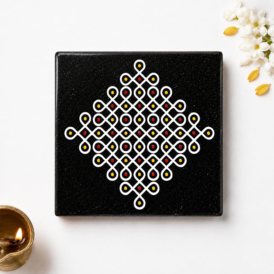Chitrashila Granite Rangoli Tile - Pulli Kolam Design -13