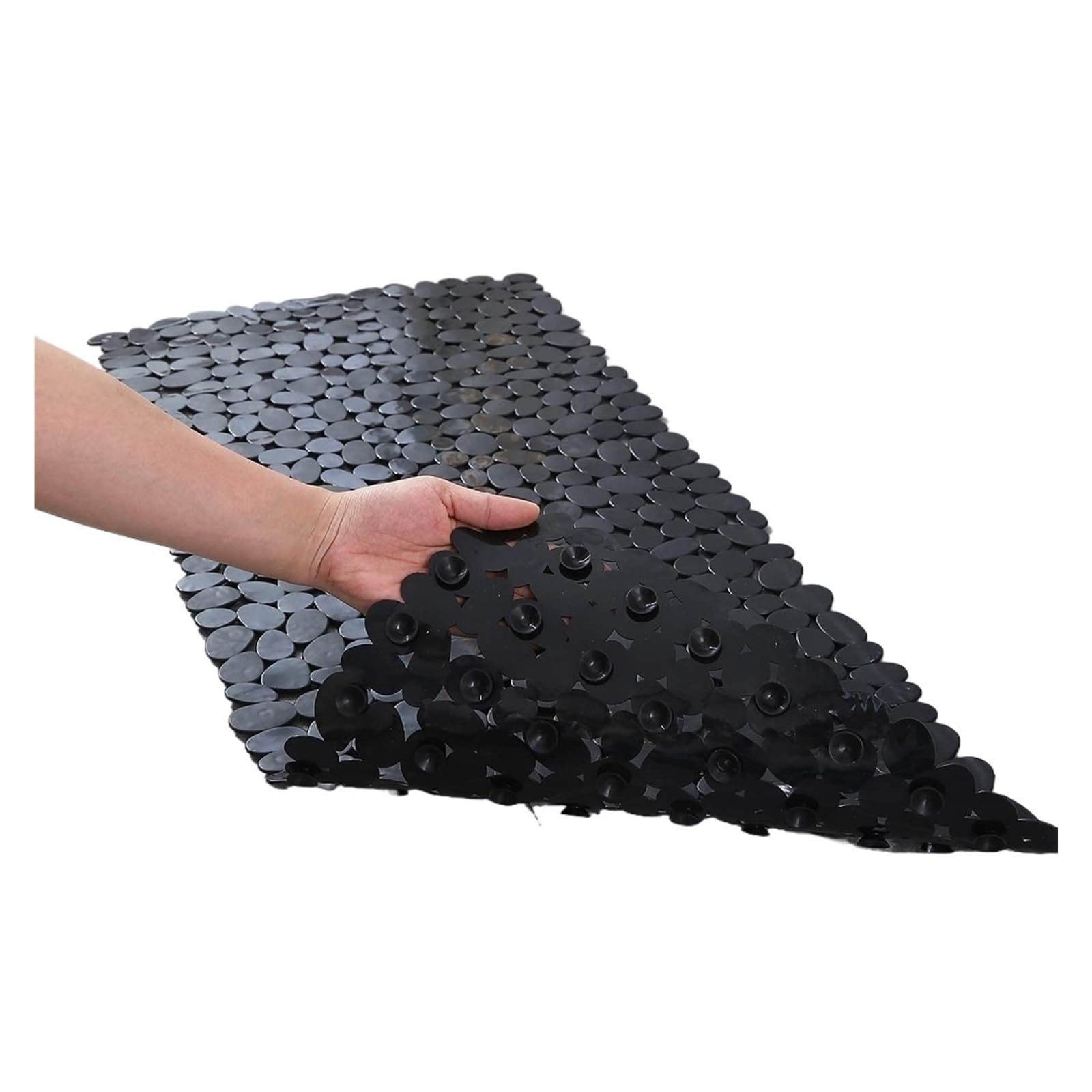 Shower Mat Non-Slip Bath Tub Shower Mats Pebble Shape Machine Washable Bathtub Mat With Drain Holes Suction Cups For Bathroom(Black,70x36cm)