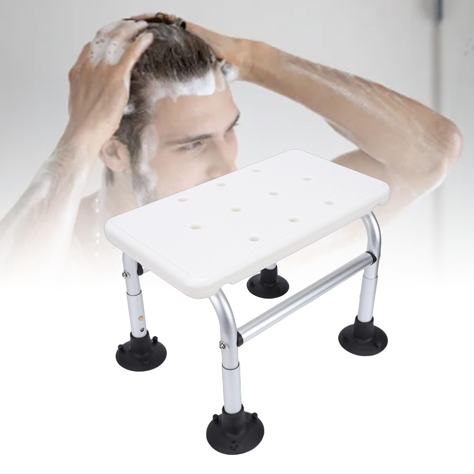 Silla de Ducha, Asiento de Ducha con Patas Antideslizantes, Altura Ajustable, Orificios de Drenaje, Taburete de