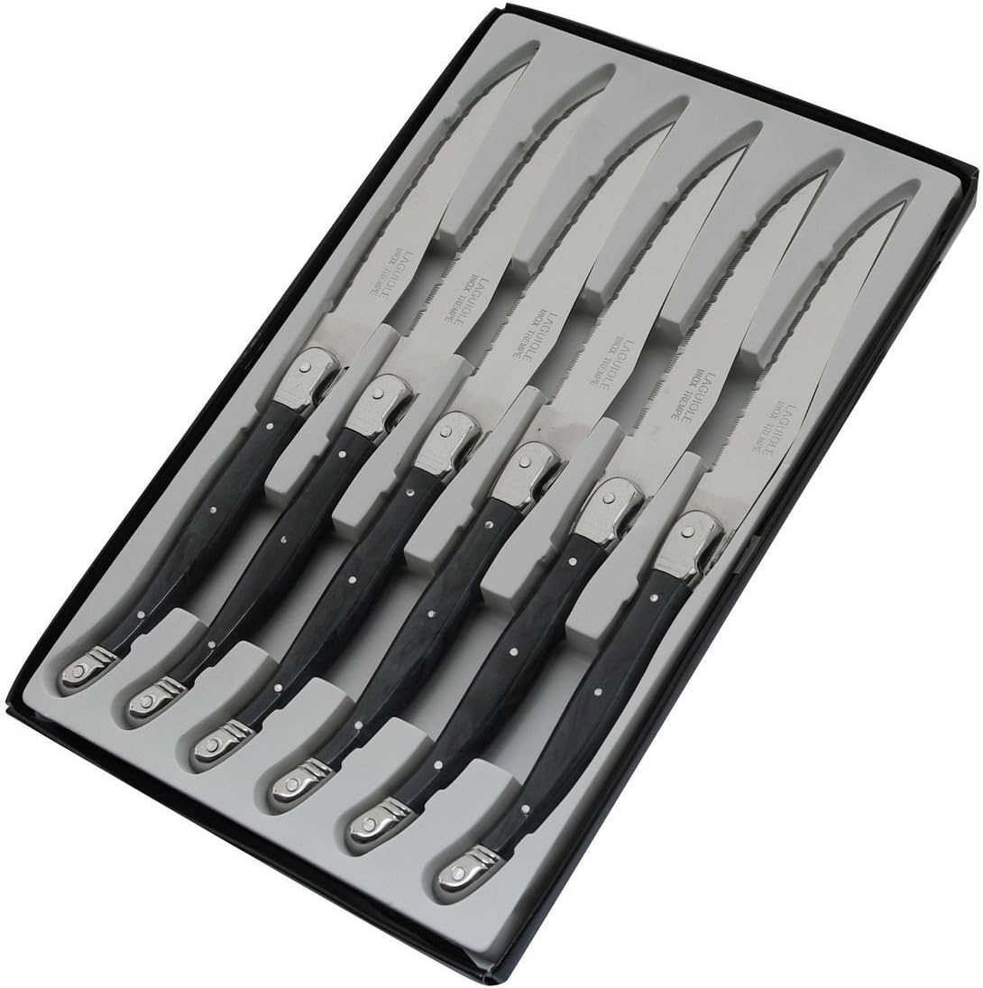 Pradel Excellence Laguiole Set of 6 Grey Marble Table Steak Knives