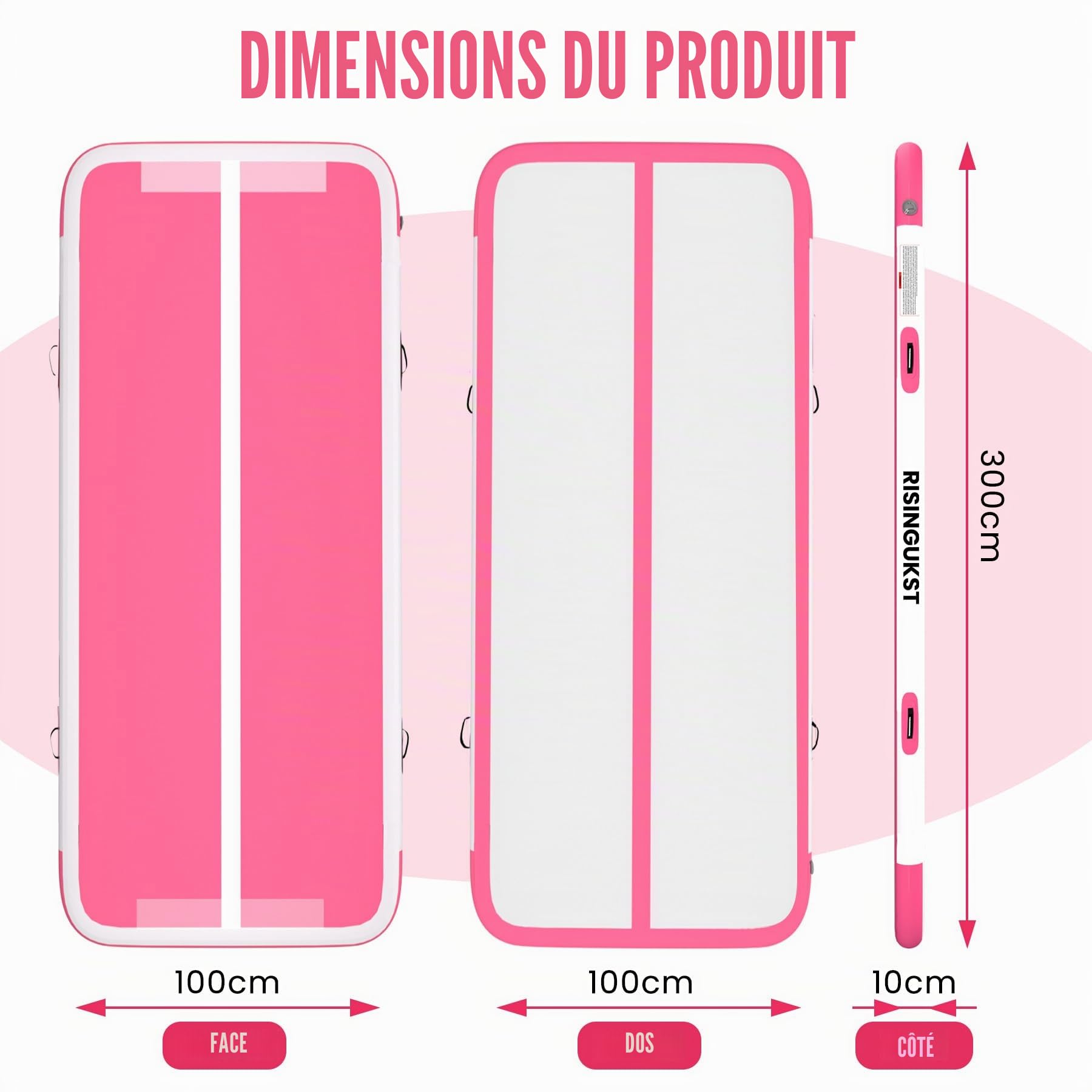 Tapis de Gymnastique Gonflable, Air Gymnastique Track, Tapis de Fitness 10cm/15cm/20cm Haut airtrack 2/3/4/5/6 m, Tapis Adapté Pour le fitness le yoga l'entraînement
