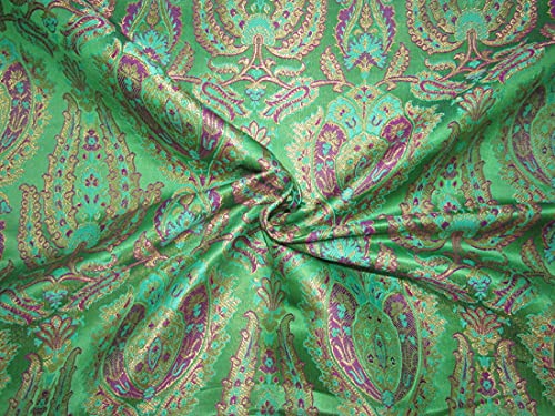 Brocart de soie lourde King KHAB vert et doré pour costume et robe de soirée