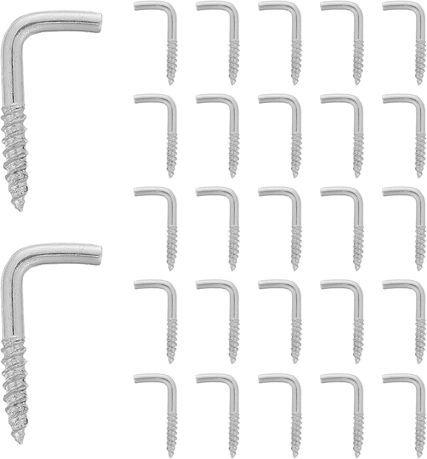 Sewroro Self-Tapping Screw Hooks Easy Installation L-Shaped 100pcs for Wall Hanging, Zinc-Plated Iron Utility Hooks with 90-Degree Design for Garage and Workshop Organization