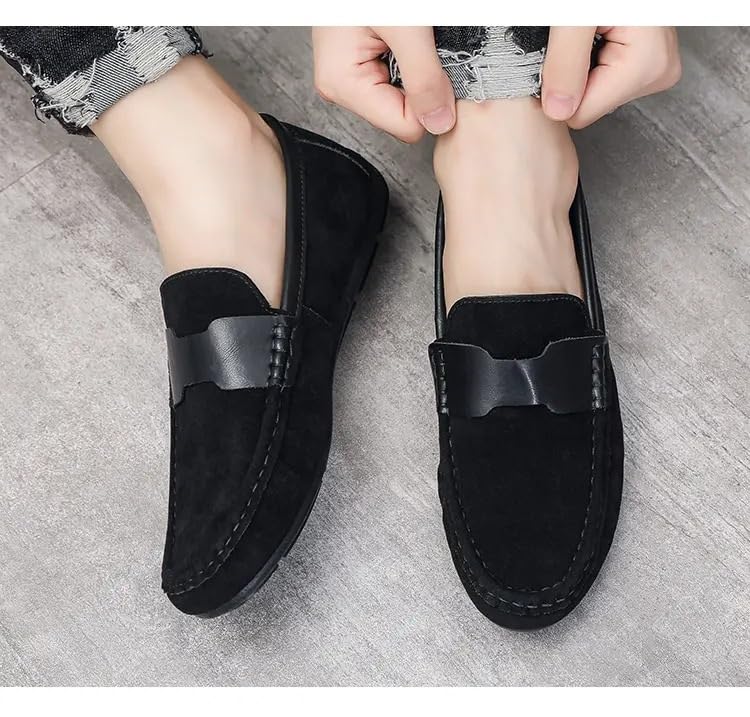 Loafers for Men Round Toe Nubuck Leather Driving Shoes Comfortable Lightweight Flat Heel Fashion Slip-ons4