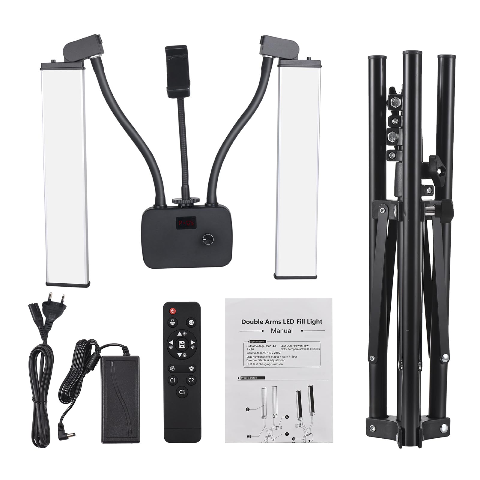 Andoer Lampada per tatuaggi da 50 W, lampada per ciglia, luce per cosmetici, luce video a LED con treppiede (39 – 200 cm), intensità luminosa (10% – 100%), 3000 – 6500 K, CRI 90+ per trucco