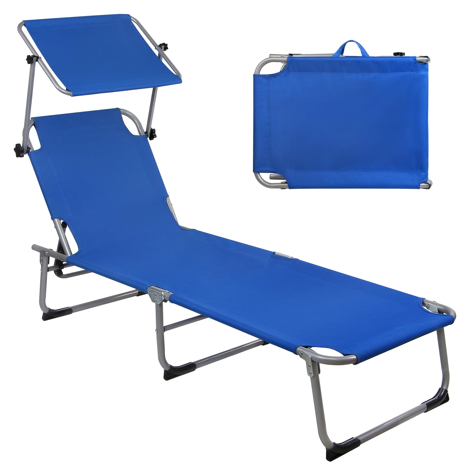 Montafox Lettino Prendisole Tettucio 195 x 59 x 32 cm Sedia Sdraio Mare Piegvole Leggero Schienale Regolabile Parasole Terrazzo Piscina Giardino, Colore:blu scuro