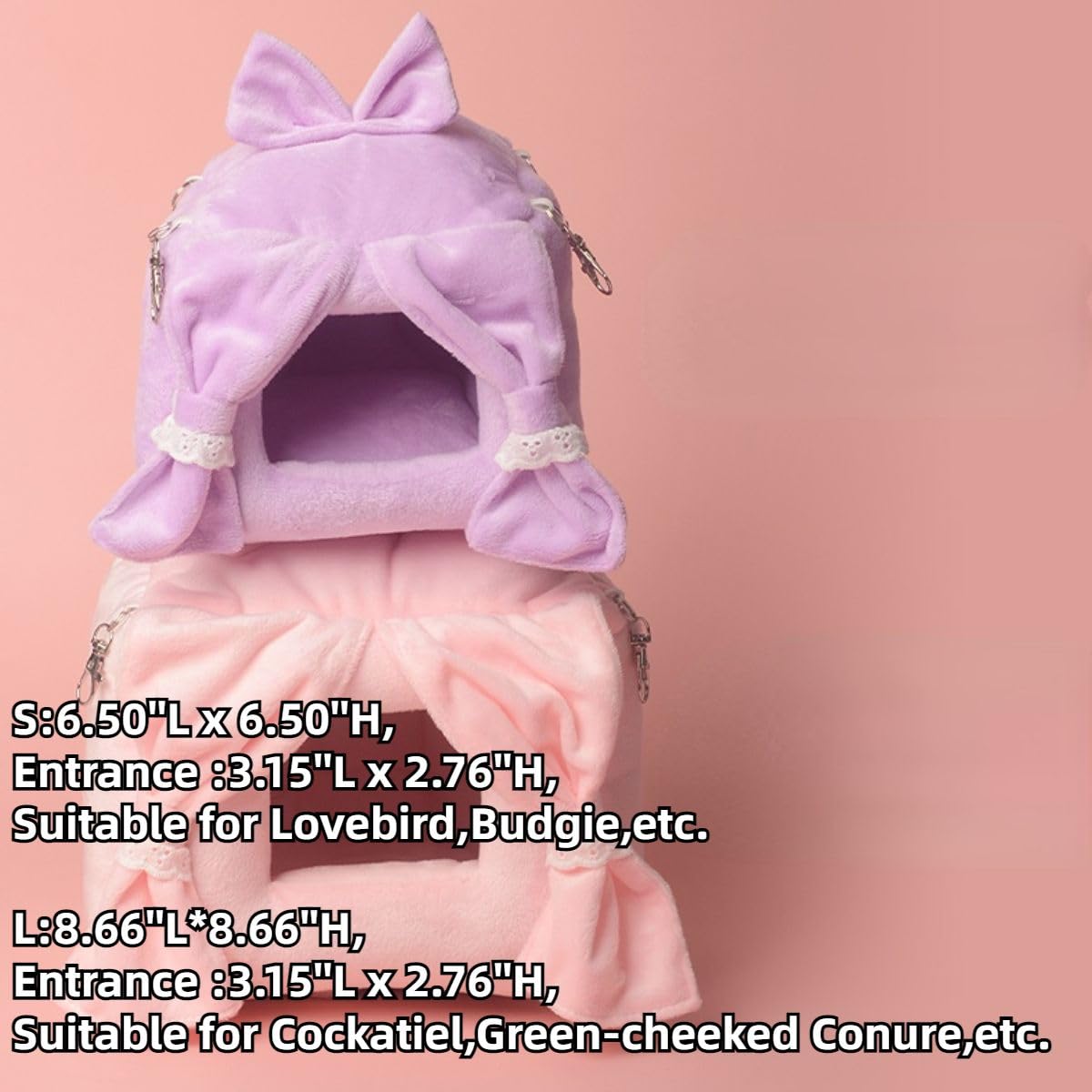 Warm Bird Nest with Hooks and Acrylic Chains Bird Cage Accessory Parrot Hammock Swing Small Animal Hanging Bed for Lovebird Conure Cockatiel (Blue,L)