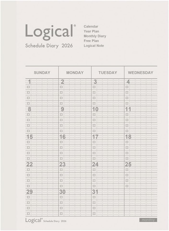 Nakabayashi Logical Diary 2026 Monthly Note Type A/A6/White NS-A602-26AW