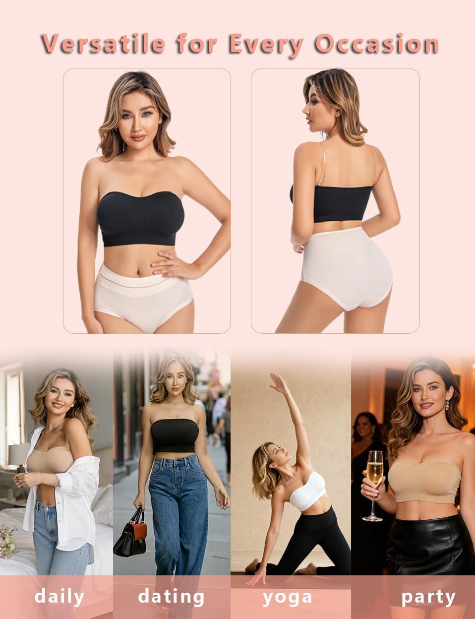 Strapless Bras for Women Push Up Supportive Bandeau Bra Seamless Non Slip Wireless Padded Tube Top - Image 4