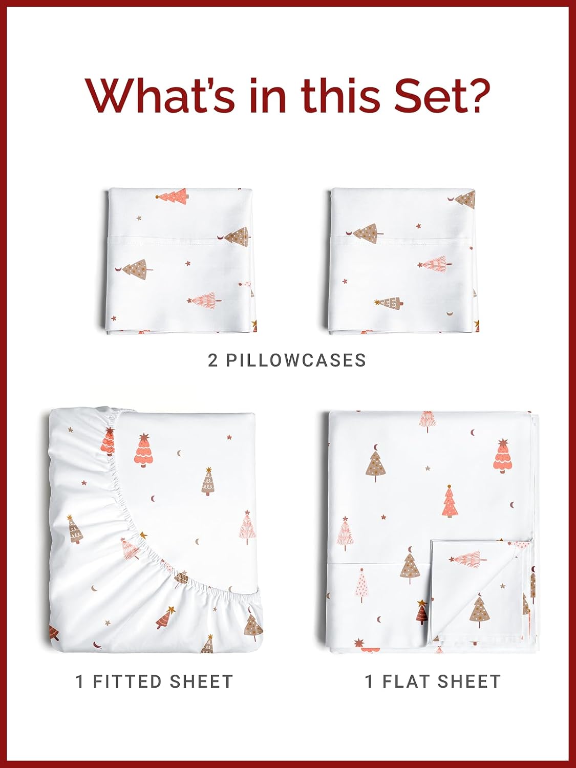 Queen Christmas Tree Sheet Set - Holiday Xmas Pattern Bedding Set - Deep Pockets - Snug Fit - 4 Piece - Wrinkle Free & Easy Care - Comfy Festive Winter - Holiday Sheets for Women, Men, Kids & Teens