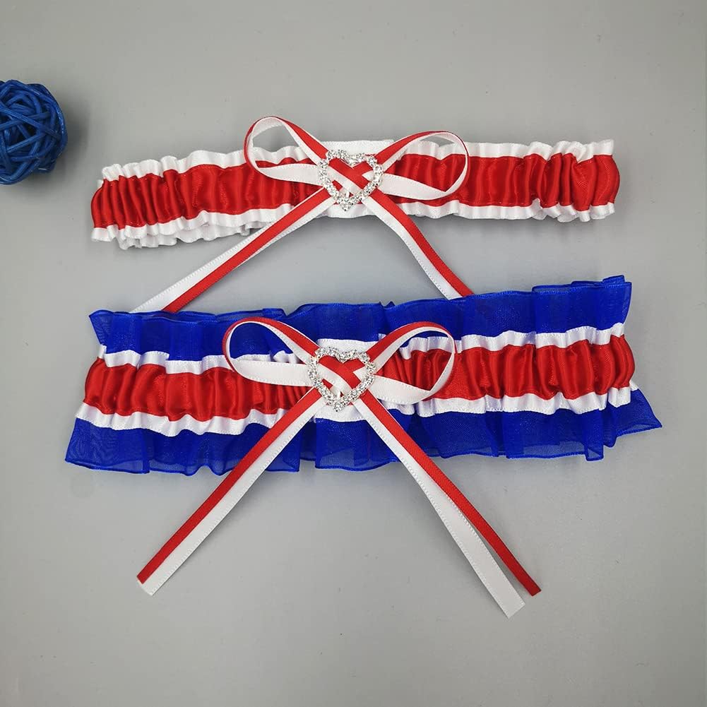 Bridal Garters For Bride Wedding Garter Belt Set Red Royal Blue and White American Flag Patriotic Leg Garter
