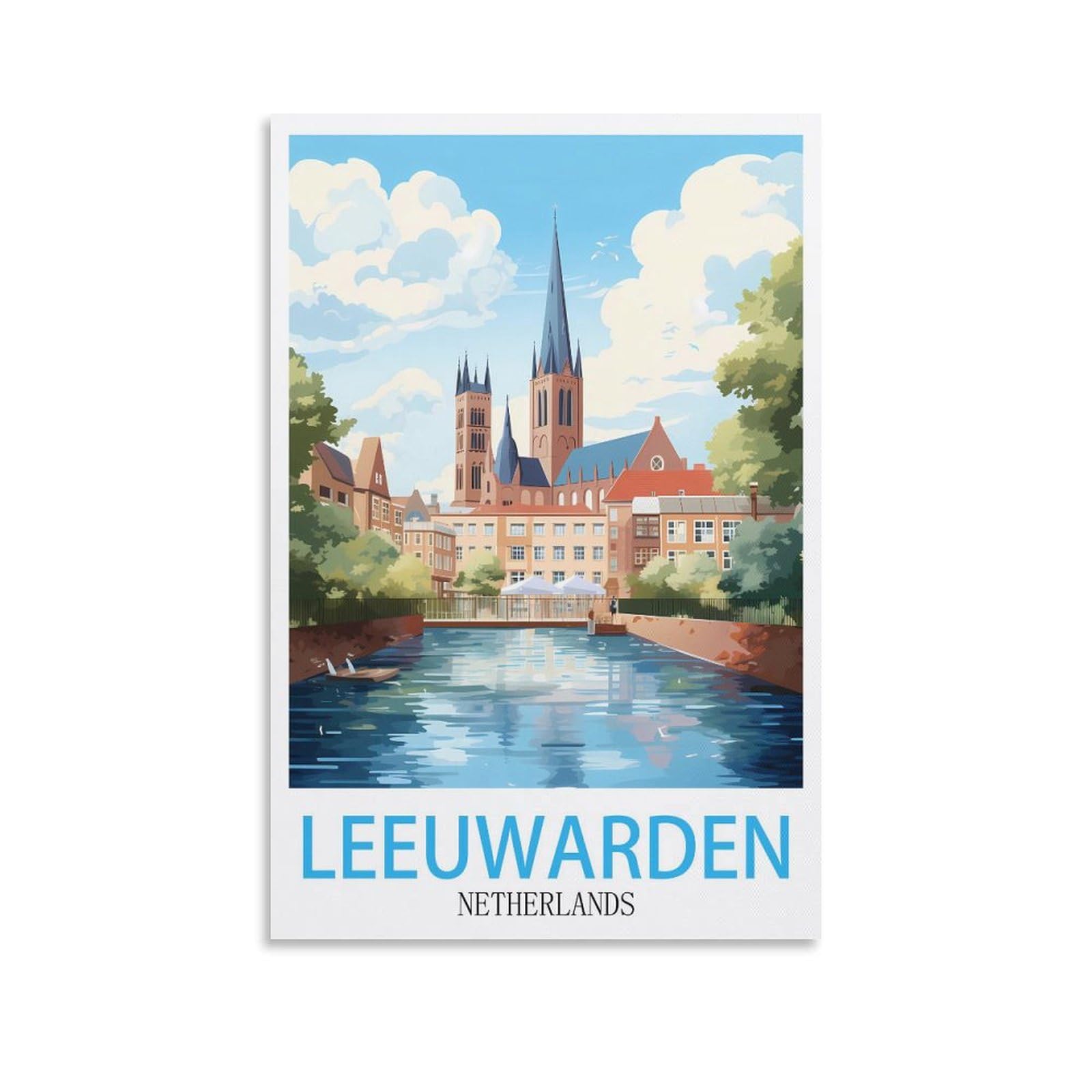 FUUDANG Leeuwarden Netherlands Vintage Travel Poster 16x24inch(40x60cm) Canvas Art Poster And Wall Art Picture Print Modern Family Bedroom Decor Posters