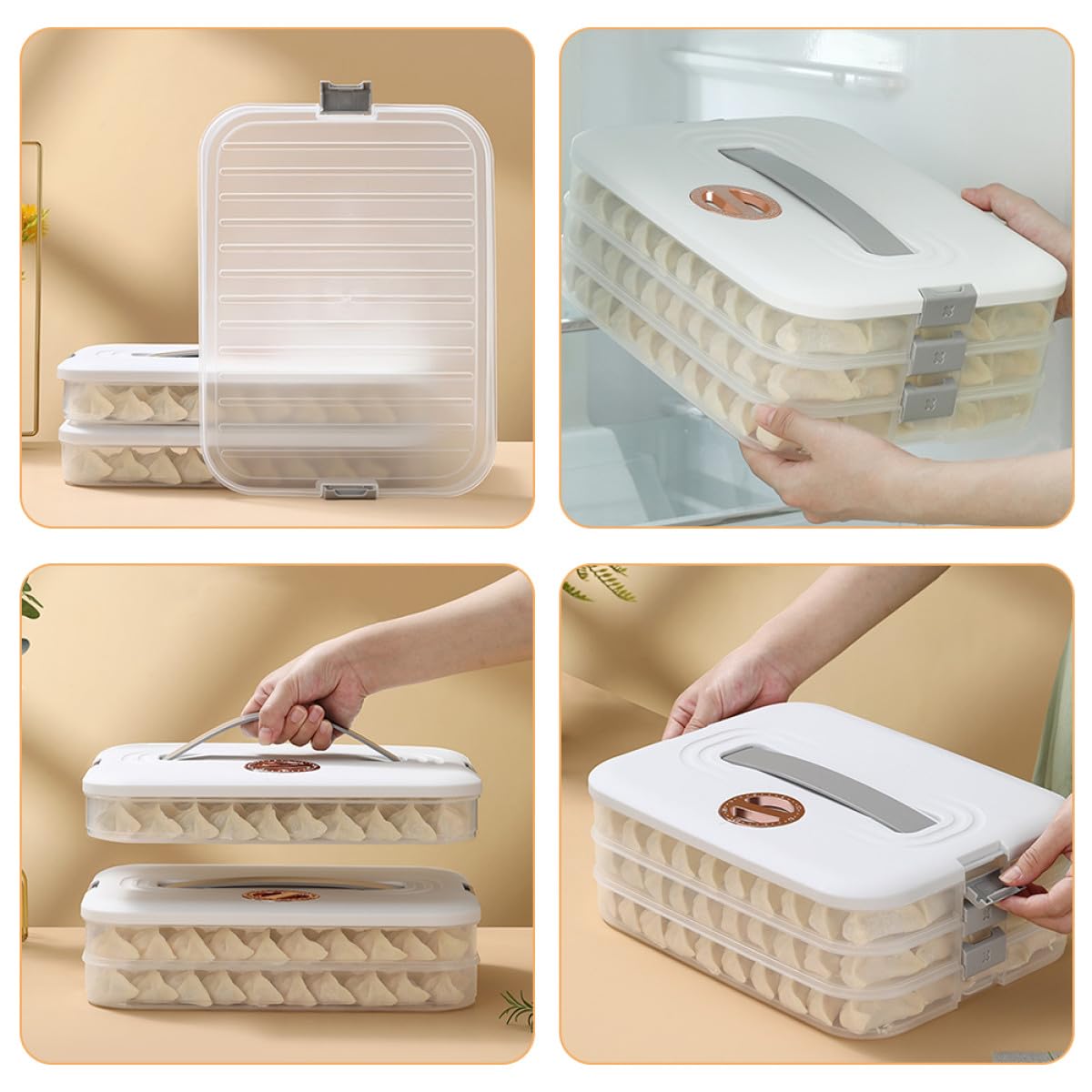 Tofficu Scatola Porta Ravioli Strati Bianca con Manico Contenitore Alimenti per Frigorifero Organizzatore Salvaspazio Facile da Pulire e Conservare per Mantenere Freschi i Riutilizzabile