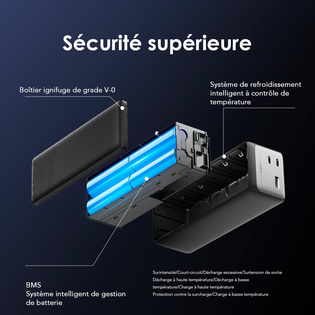 oraimo PowerJet 130 - Batterie Externe Puissante 130W 27600mAh - Power Bank Haute Capacité Recharge Rapide avec 3 Ports USB-C PD 100W et Écran Numérique LED, Conforme pour Avion