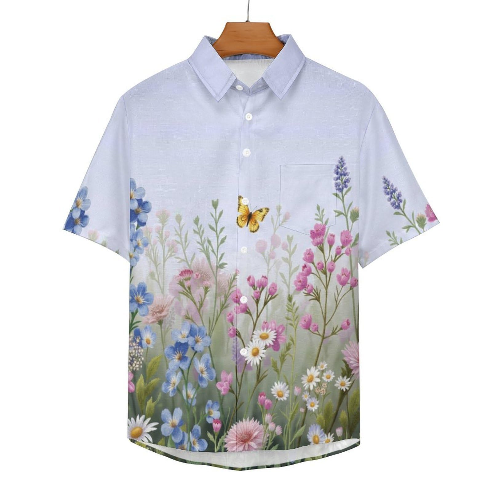 Camicie a Maniche Corte da Uomo - Camicie da Spiaggia con Stampa Fiori Selvatici Farfalle Fiori Ad Acquerello, Funky Estiva Cool Camicia Hawaiana Monopetto Camicia S-5XL