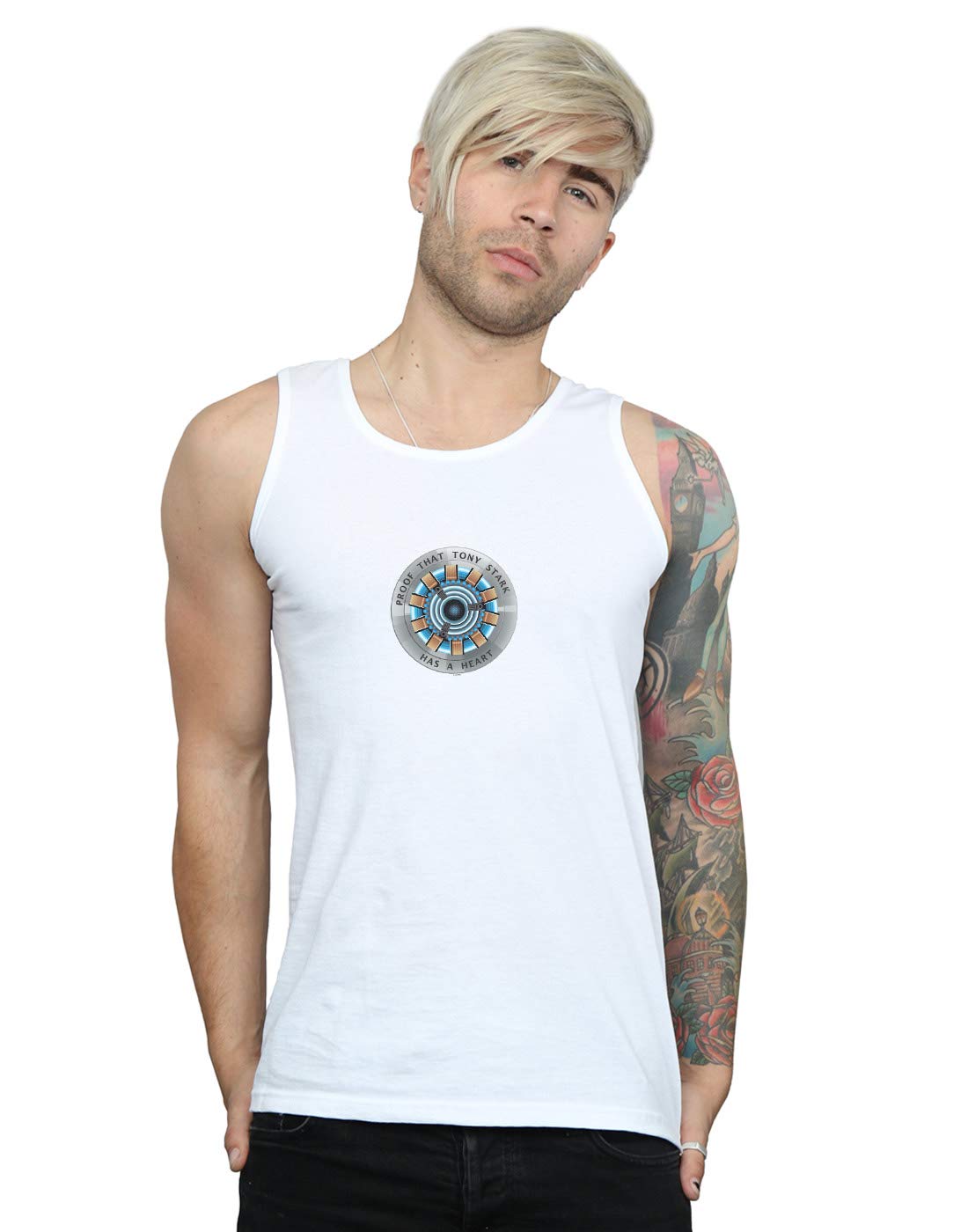 Absolute Cult Men's White Marvel Avengers Endgame Tony Stark Heart Vest Large