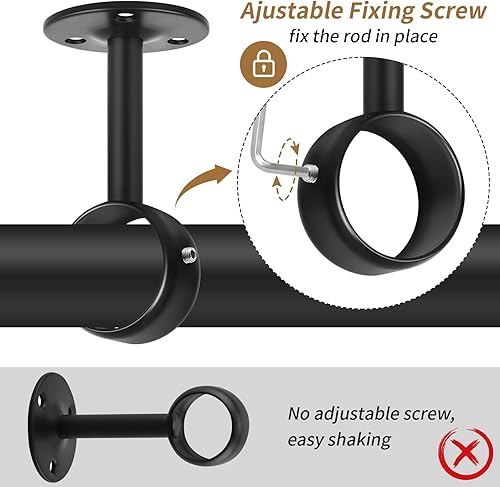 Miniatura 3 de TOKPLNU Soportes de barra de cortina de techo, soporte de barra de cortina resistente, ganchos negros para barra de cortina para pared, acero