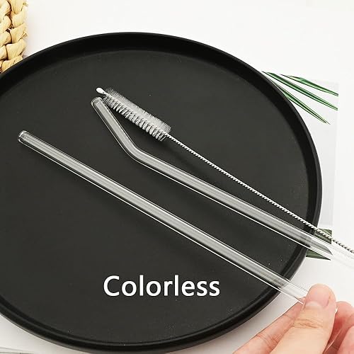 Miniatura 2 de JASHII Pajitas de vidrio reutilizables, pajitas transparentes de 7.87 x 0.3 pulgadas con cepillo limpio, estuche de viaje negro para bebidas,