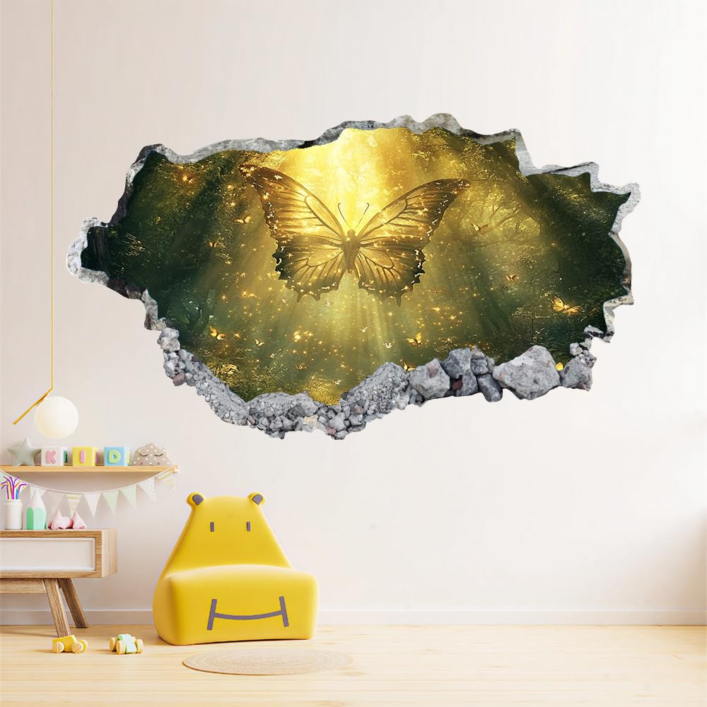 3D Wandtattoo Wanddurchbruch, Schmetterling Durchbruch Wandaufkleber für Kinderzimmer, sticker für Wohnzimmer, Traumwald Wandsticker, Wandbild Junge Mädchen Schlafzimmer