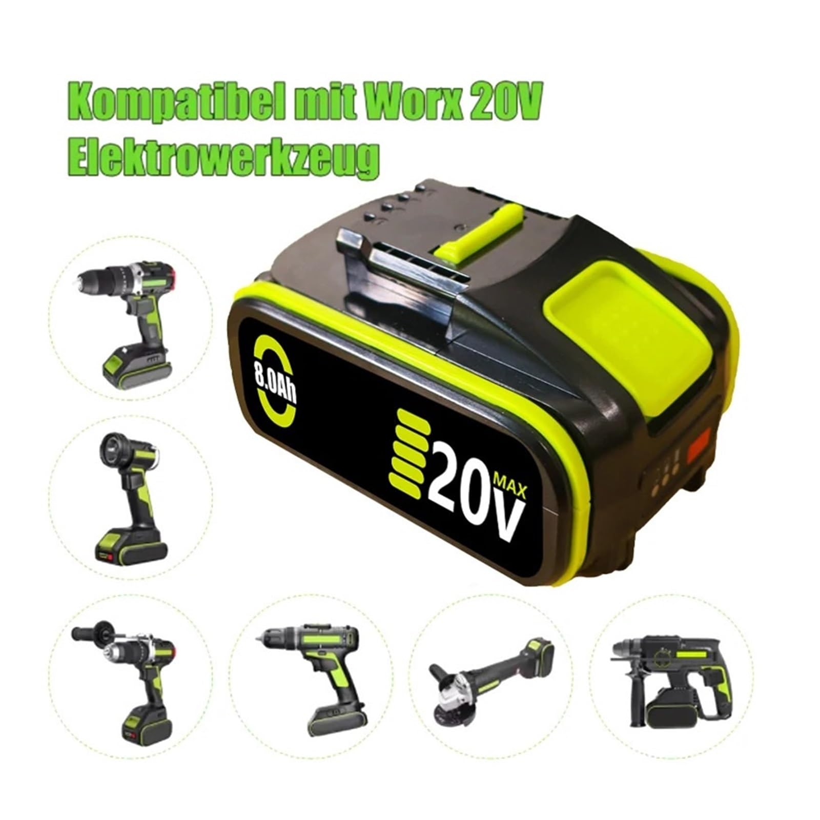 Batería de Iones de Litio de 20 V, 8,0 Ah/12,0 Ah Compatible con Worx Herramientas eléctricas y de jardinería Modelos WA3553, WA3551, WA3553.1 y WA3570(8000mah)