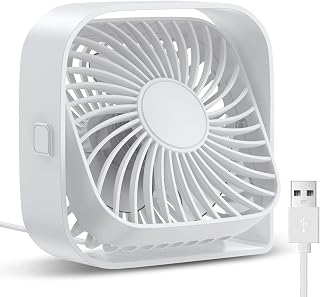 TOPK USB Desk Fan, [2023 Upgraded ] Strong Airflow & Quiet Operation, Three-Speed Wind Small Fan, 360° Rotatable Head for Home Office Table and Desktop White