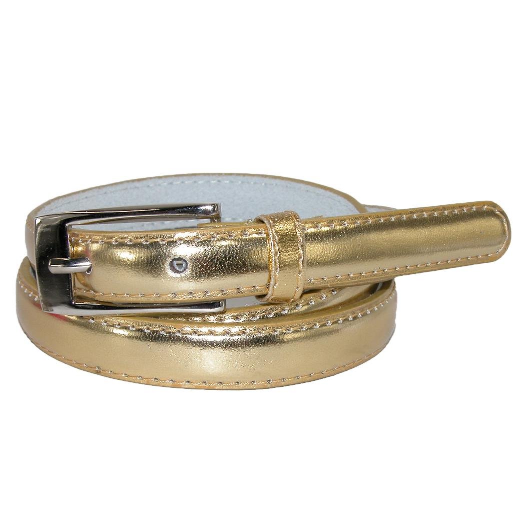 CTM Women's 19 mm Skinny Leather Dress Belt Silver Buckle, XL, Gold