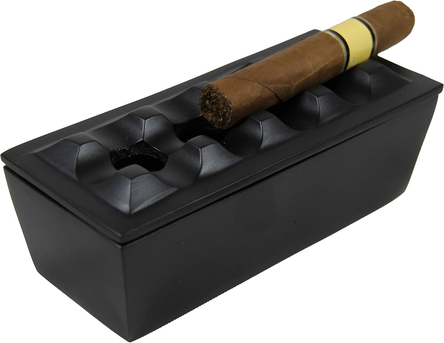 Cigar Ashtray made from Aluminum Metal/Wind Resistant Ashtray for Cigars to Cigarillos,4 Holes Design, Windproof Hand Crafted for indoor and outdoor usage (Black)