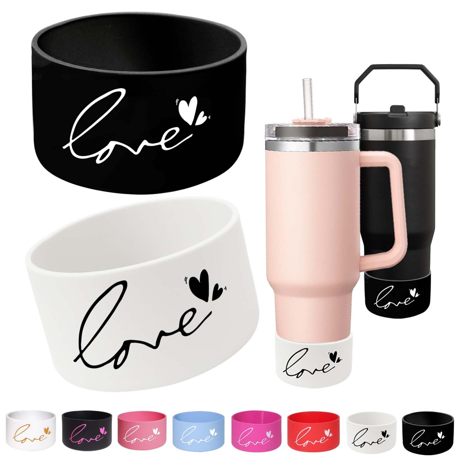 GENLEAS Love Letter Alphabet Love Heart Print Protective Silicone Boot Cover 12oz-40oz for Stanley 40oz, Hydro Flask, Owala, Yeti, Simple Modern, Iron Flask Tumbler Protective Bottom Accessories