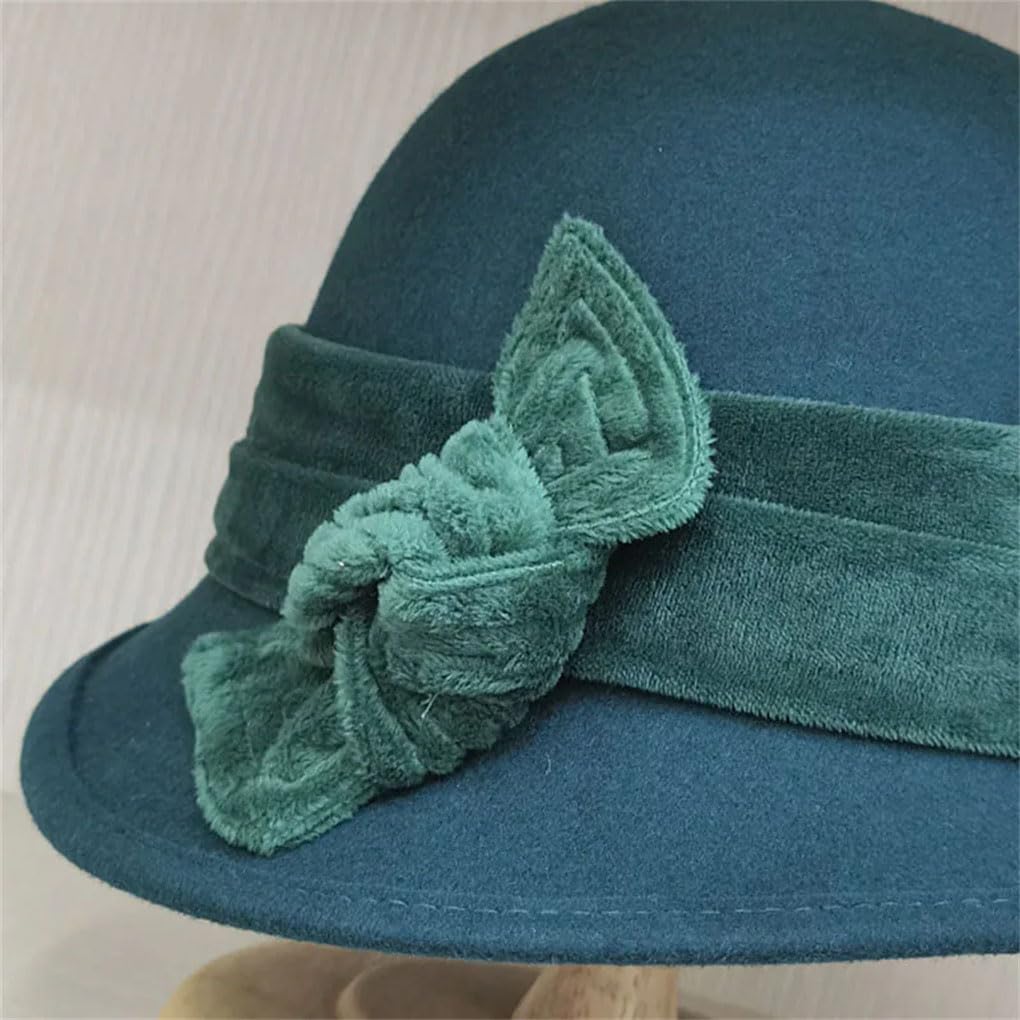 SaoBiiu Cappello a bombetta da donna in lana con fiocco, cappello a cloche arricciato, cappello da chiesa da matrimonio