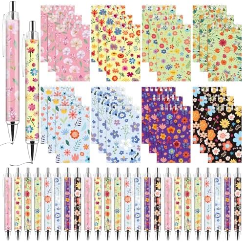 48 PCS Floral Pens with Mini Flower Notepads Set Flower Party Fav...