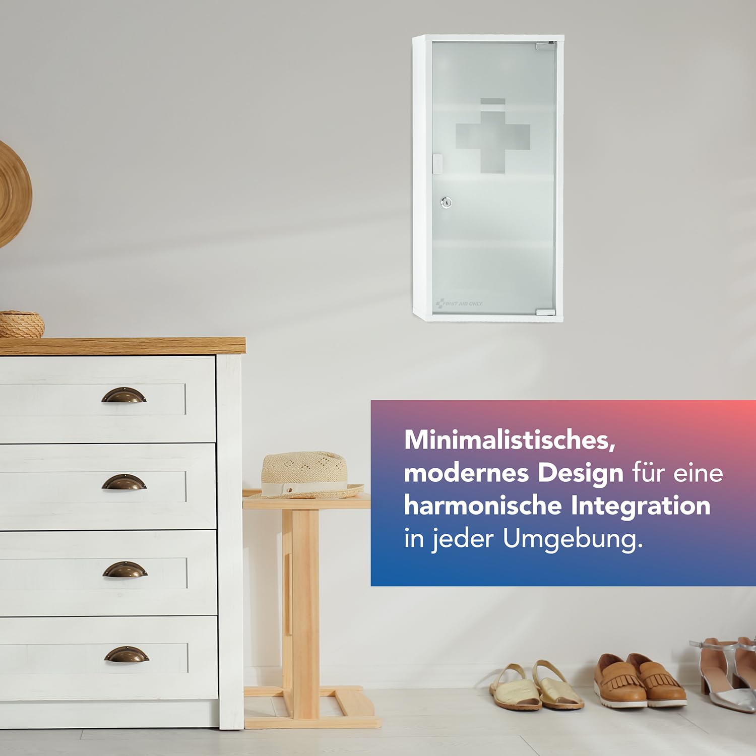 First Aid Only Medizinschrank Weiß mit 4 Fächern | Abschließbarer Apothekerschrank aus Metall zur Medikamenten Aufbewahrung | Medikamentenschrank als Hängeschrank 60 x 30 x 12 cm | P-10203 00