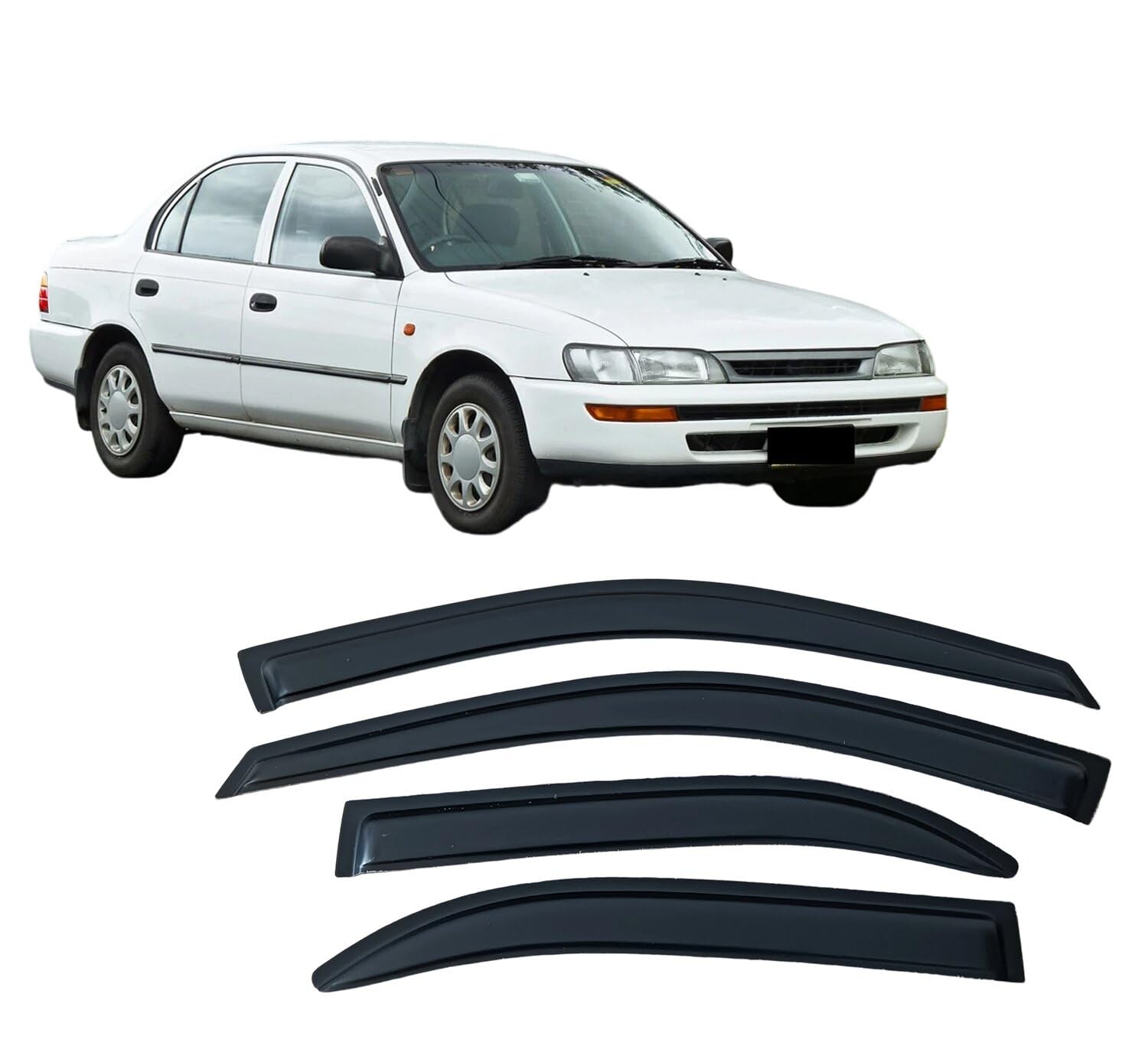 Liufangfc Normal Wind Deflectors For Toyota Corolla E100 Sedan 1993-1997 – 4Pc Tape-On Smoked Visors, Weatherproof, Anti-Salt/Snow, Low-Noise
