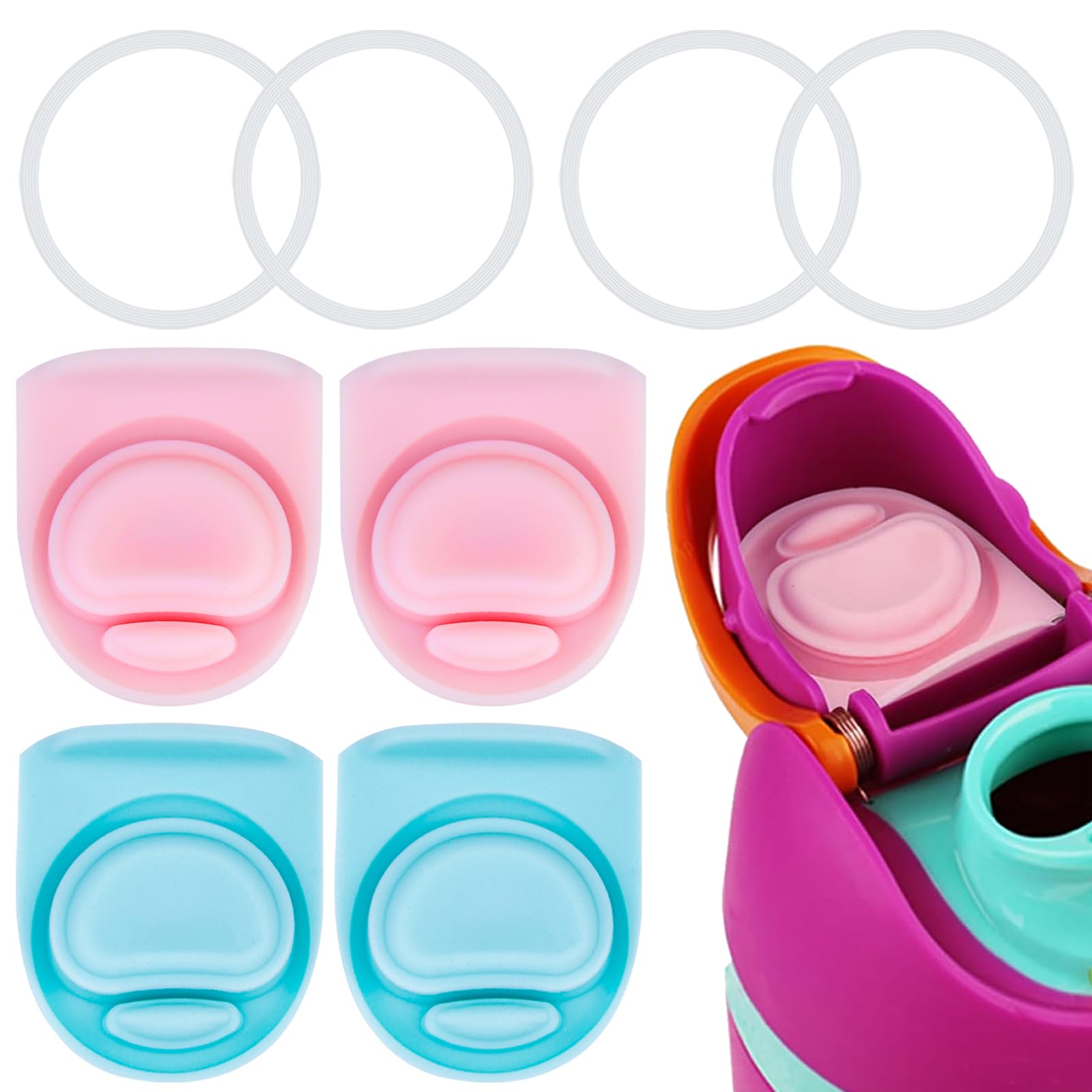 BMSQOFD 4 Sets Replacement Lid Rubber Seal for Owala FreeSip 24oz 32oz, Replacement Stopper and O Ring Gasket Parts Compatible with Owala 16/19/24/32/40oz Water Bottle Insert Silicone Accessories B1A1