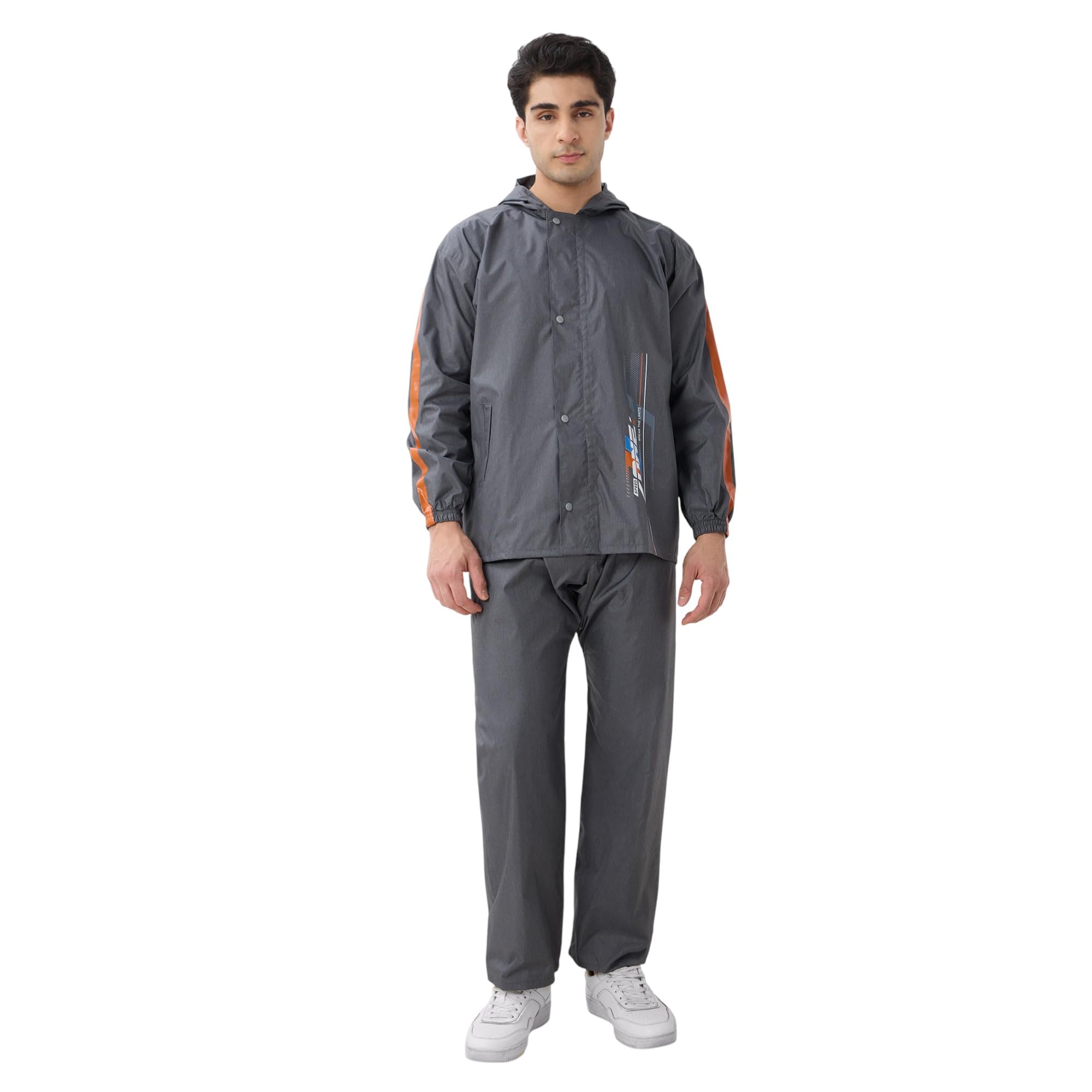 Citizen Designer Rain Suit for Men, Special Slub Rubberized Fabric, Heavy PVC Coating, Heavy Duty Zipper, Reflective Back Print, Inbuilt Cap, Elastic Cuff, Designer Tapping Series-image-5