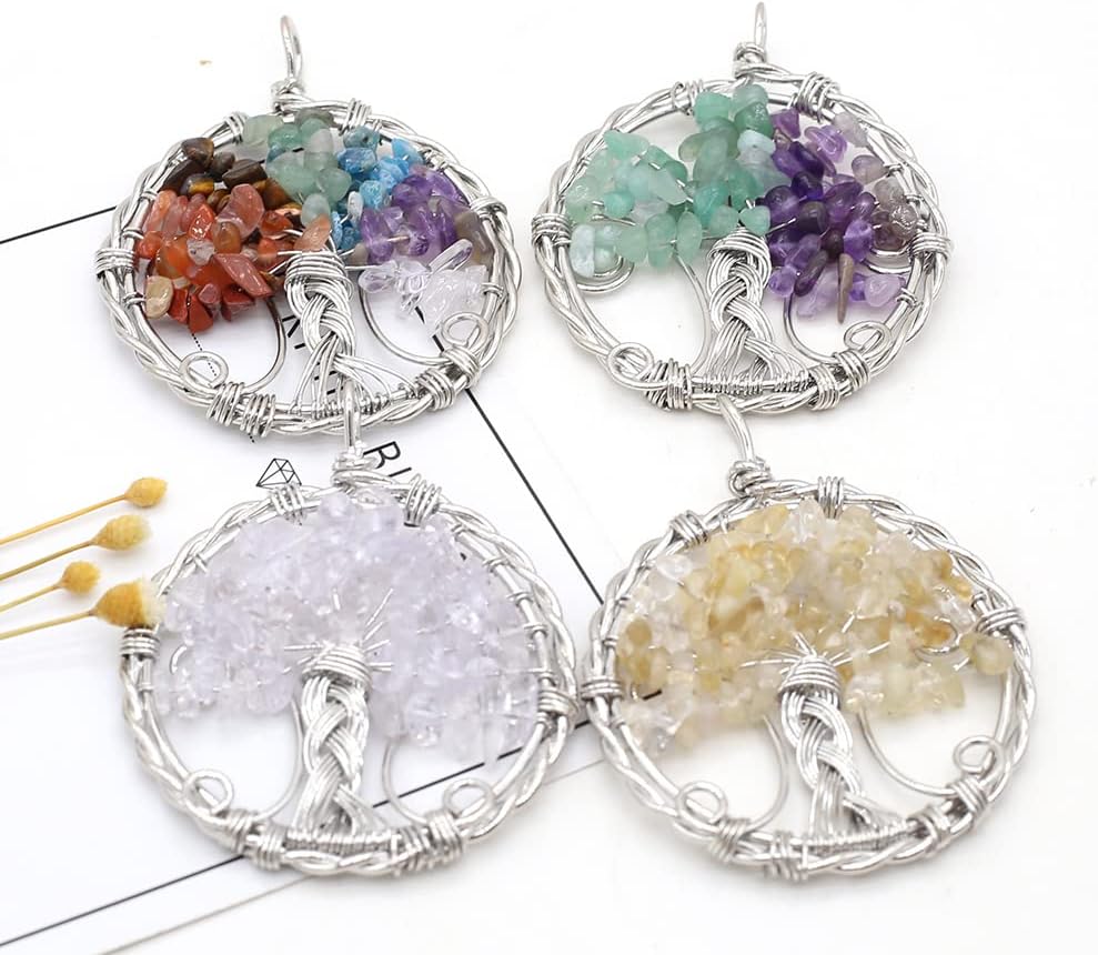 LHJ Healing Crystal Pendants hand Life Tree Shape Natural Chip Quartz Gemstone Charms for Jewelry Making Fortune & Energy Tree - Image 4