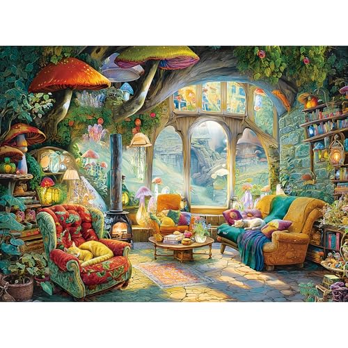 Fantasy Mushroom Living 1000 Piece Puzzle for Adults, Fun Puzzles for Adults 1000 Pieces with HD Print & Poster, 27.5 * 19.7 in Dust Free, for Gifts Halloween Christmas Family Games Lovers