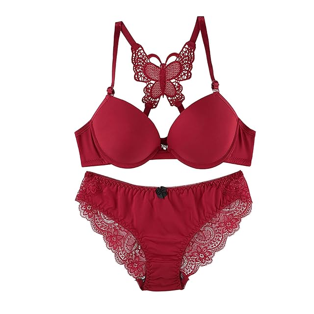 Womens Push Up Bra and Panty Sets Lace Lingerie 2 Piece Bra and Thong Set Underwire Solid Bra