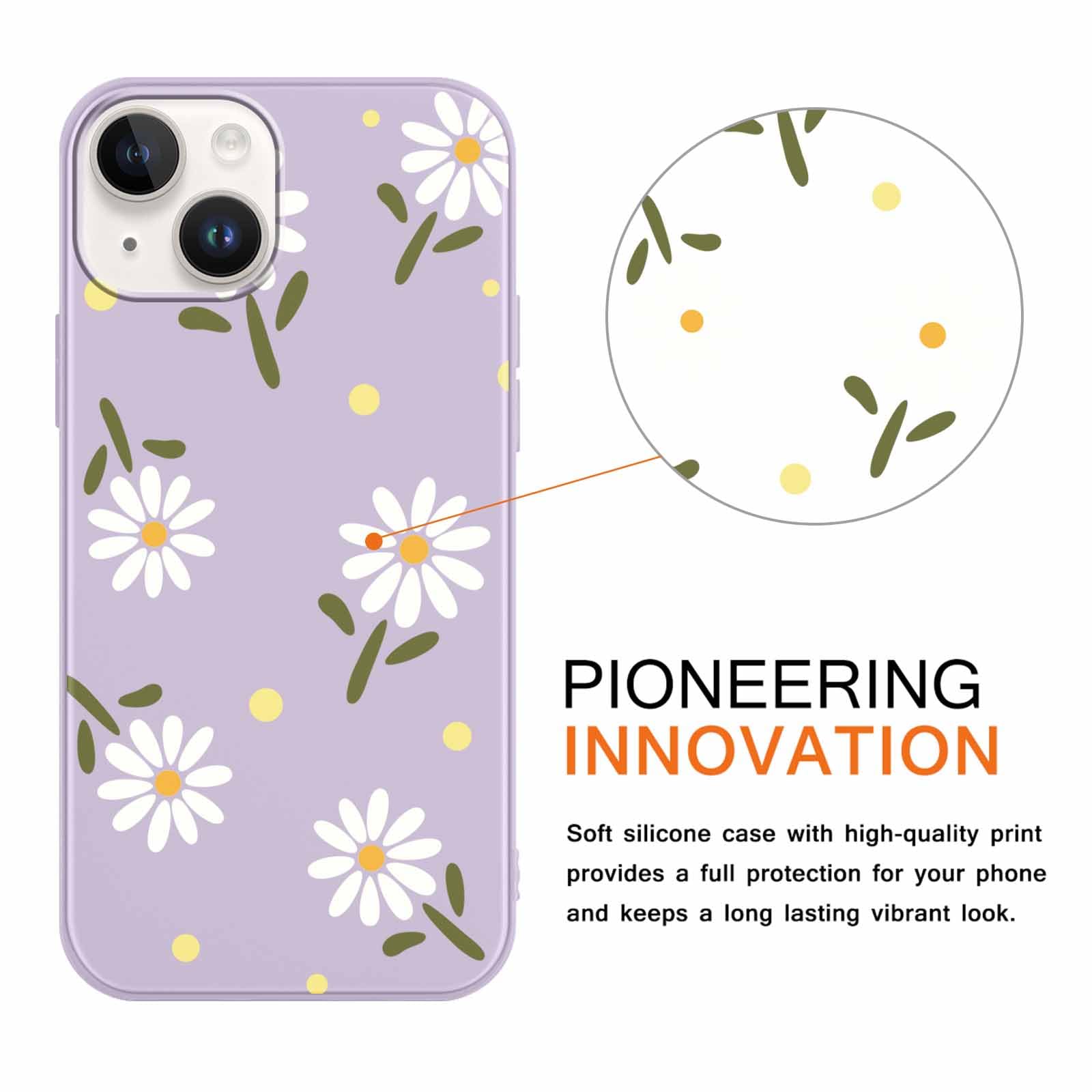 Yoedge 2 Pack Cute Flowers Print Suitable for iPhone 15 6.1" Phone Case, Floral Daisy Aesthetic Pattern Shell Soft Silicone TPU Shock-Absorbing Smile Cover for Women and Girls — view 2