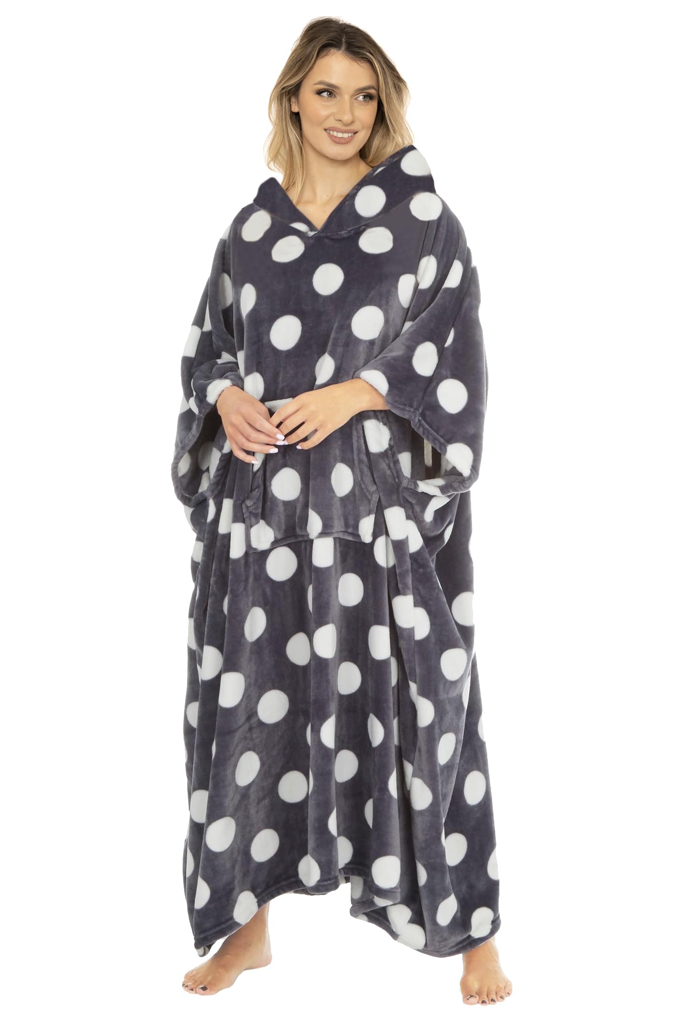 i-Smalls Ultra-Soft Fleece Blanket Poncho Hoodie with Hood and Pockets Cozy Wearable Blanket (One Size) Spot Gray