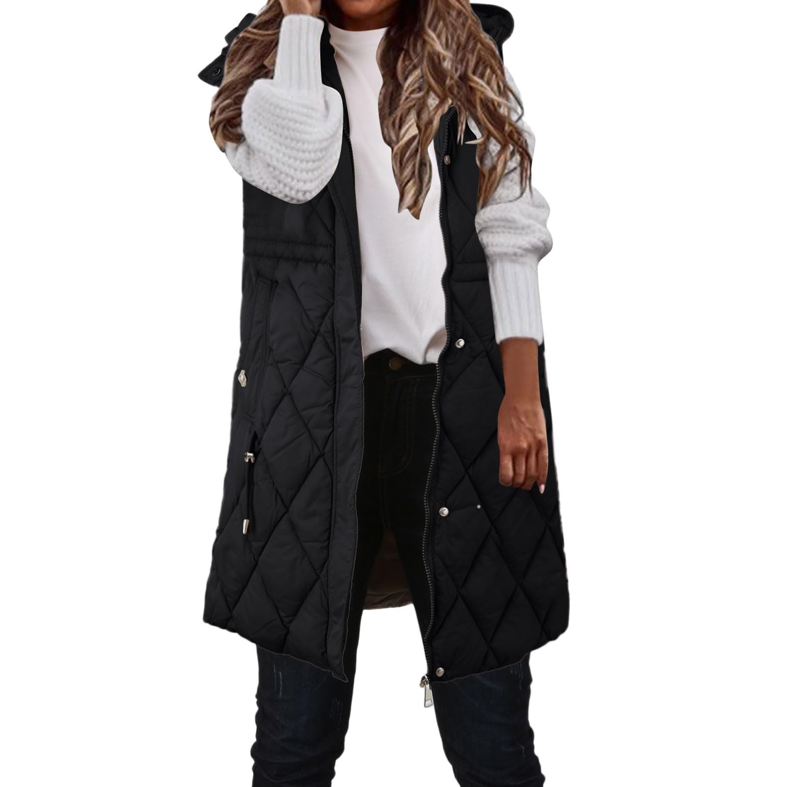 Chaqueta Mujer Abrigo Entretiempo Invierno Cazadora Plumiferos，Mujeres Otoño Reversible Sin Mangas Chaqueta Lana Cremallera Capucha Bolsillos Largo Caliente Invierno Abrigo Ropa Abrigada