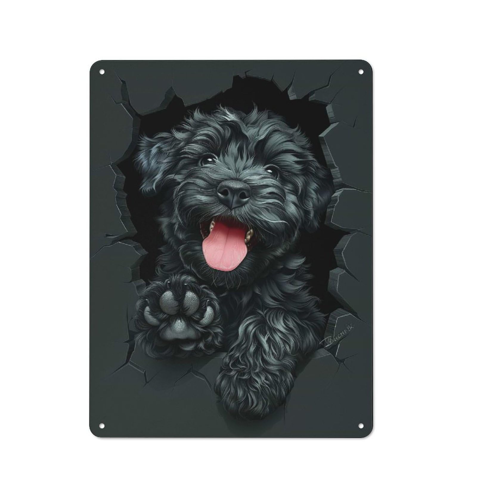 Junmoney Style-18 40X30cm Rustic Metal Wall Sign With Black Russian Terrier For Living Room Wall, Metal Sign Decor For Living Rooms And Feature Walls