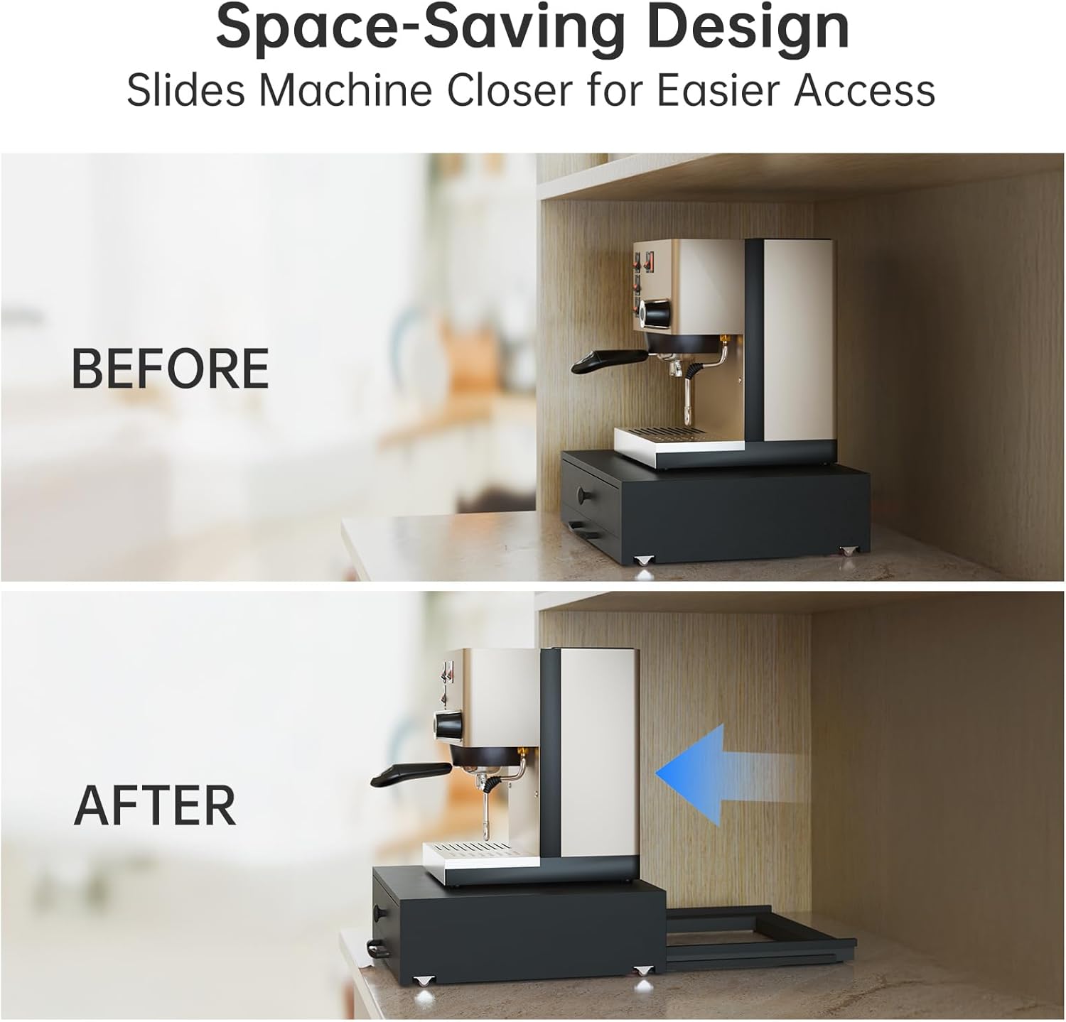 NiHome Large Wood Coffee Maker Stand with Pod Drawer Storage for K-Cup, Wooden Coffee Bar Machine Holder & Pod Storage Organizer (Black)