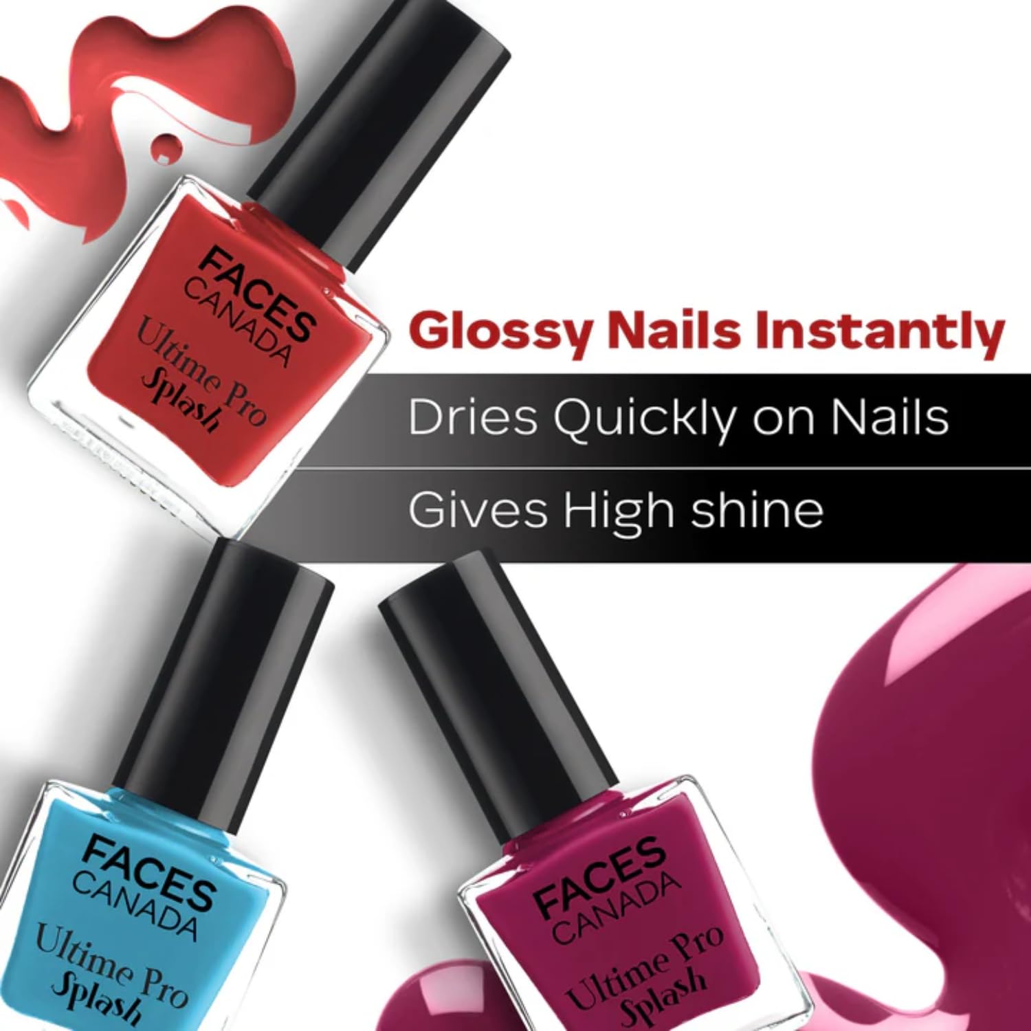 FACES CANADA Ultime Pro Splash Nail Enamel - Ebony 142 (8ml) | Quick Drying | Glossy Finish | Long Lasting | No Chip Formula | High Shine Nail Polish For Women | No Harmful Chemicals
