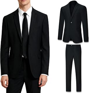 Men's Suit Slim Fit 2 Piece Suits for Men, Two Button Blazer Jacket Pants Set with Tie for Wedding Business Dinner