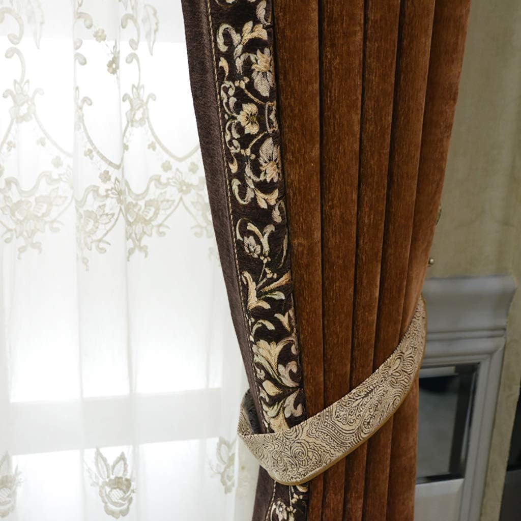 XUEPING curtain, Nordic Postmodern Chinese style Living room curtain Finished product Chenille Bedroom curtain Full shading Sound insulation Shade Floor curtain Brown (Size : W200×H240)