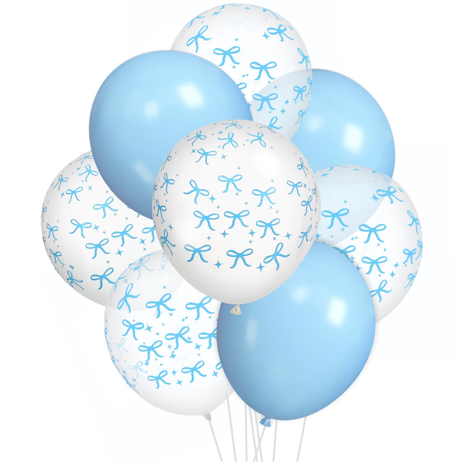 JarThenaAMCS 30Pcs Party Decoration Blue Bow Latex Balloon 12 in Blue White Bowknot Party Balloon Cute Bowtie Printed Clear Balloon for Birthday