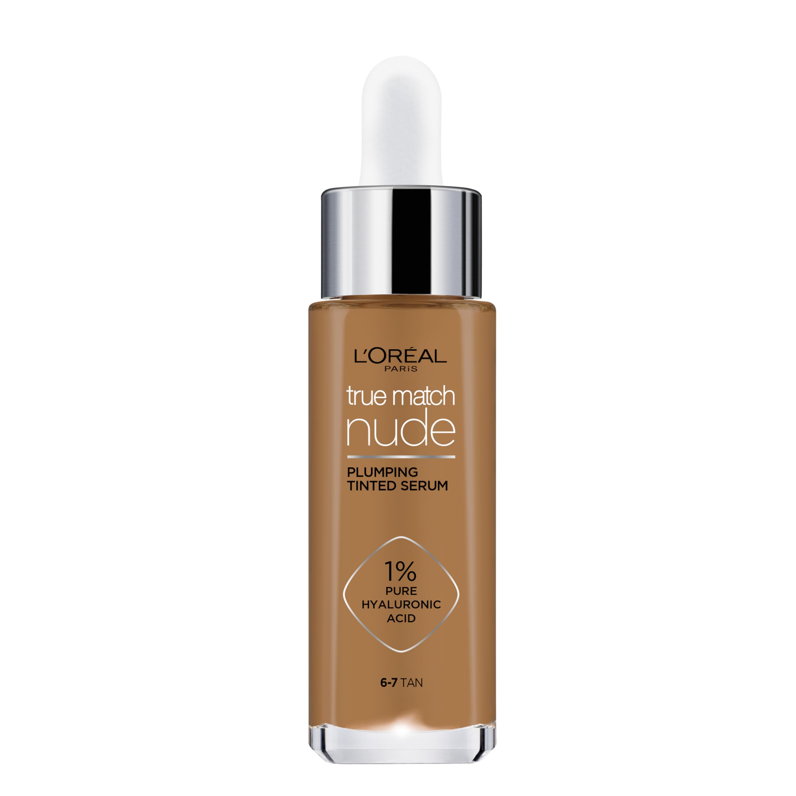 L'Oreal Paris True Match Tinted Serum Foundation, 1% Hyaluronic Acid, Hydrating Formula, Replumps Skin in 1 Hour for a Natural Glowing Finish, 30 ml, Shade 6-7 Tan