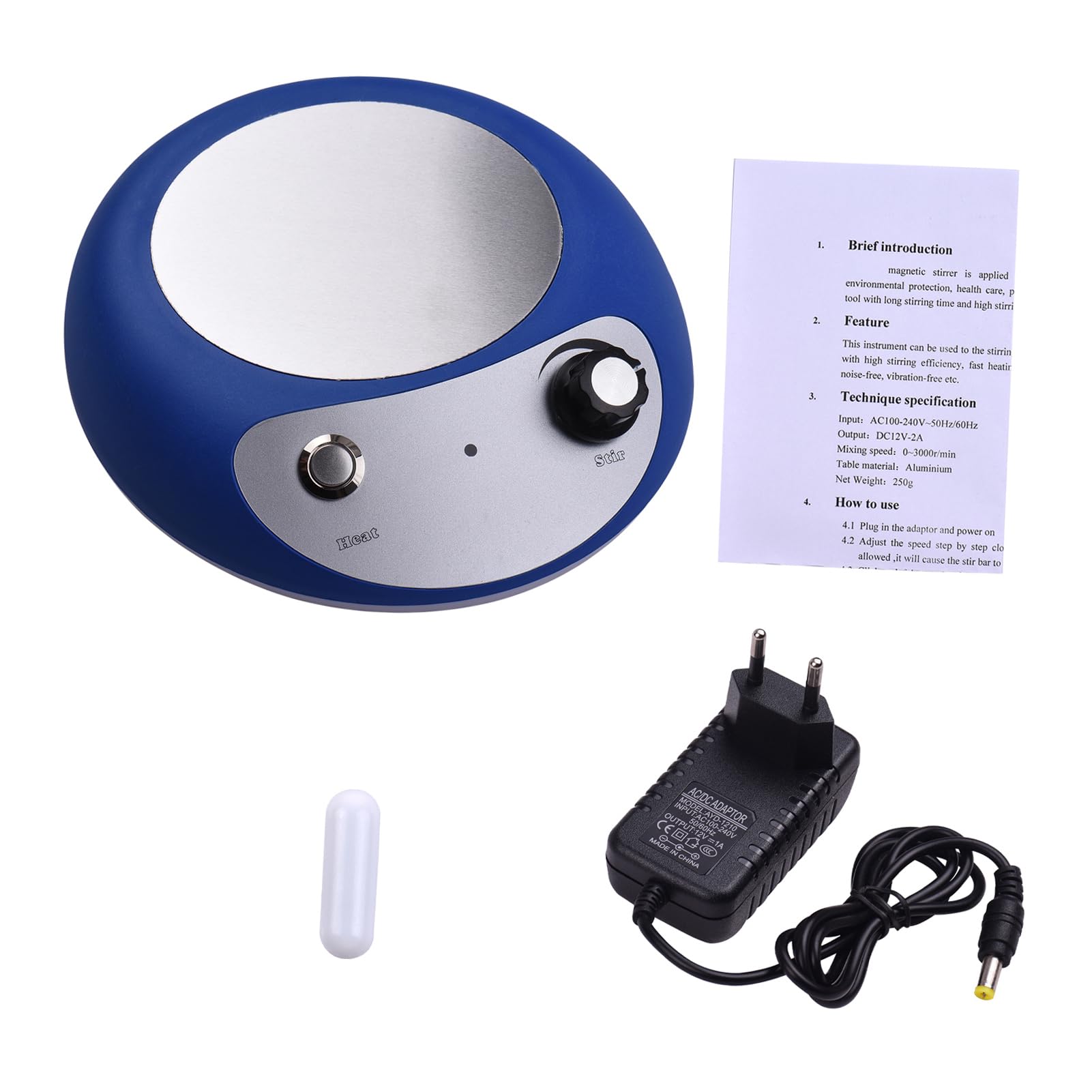 Irfora Magnetrührer, Heizplattenmischer, Mini-Geschwindigkeitseinstellung, 2000 Ml, Rührkapazität, Heizung, Rührmaschine, Labor, Küche, Heimbrauen (EU-Stecker)